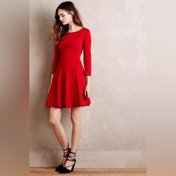 Anthro Sunday in Brooklyn Crosstown Dress 3/4" Sleeve Red Mini Dress M Classic - Picture 1 of 16